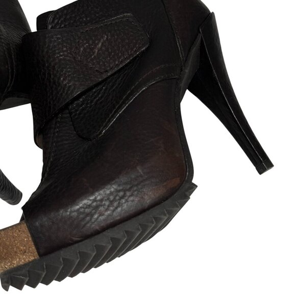$540 Women PEDRO GARCIA Chenoa Dk Brown Peep Toe Leather Stiletto Booties 39 - Picture 7 of 12